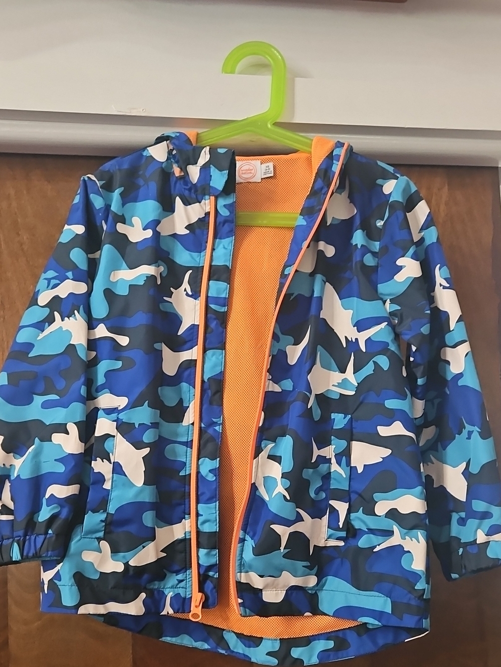 wonder nation Blue Shark Camo Kids Raincoat with Orange Lining Size XS